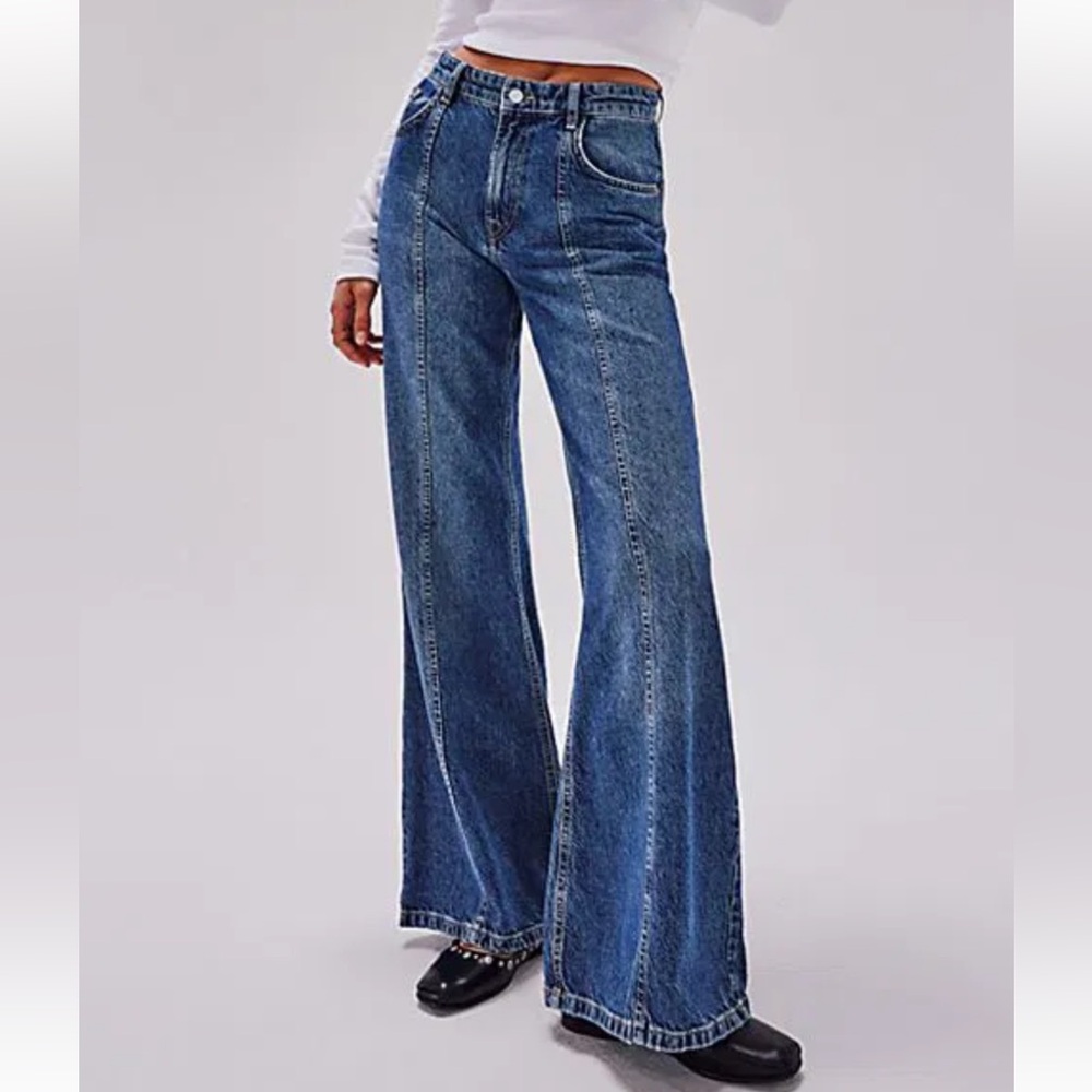 We The Free Dark Indigo Wide-Leg Flare Jeans